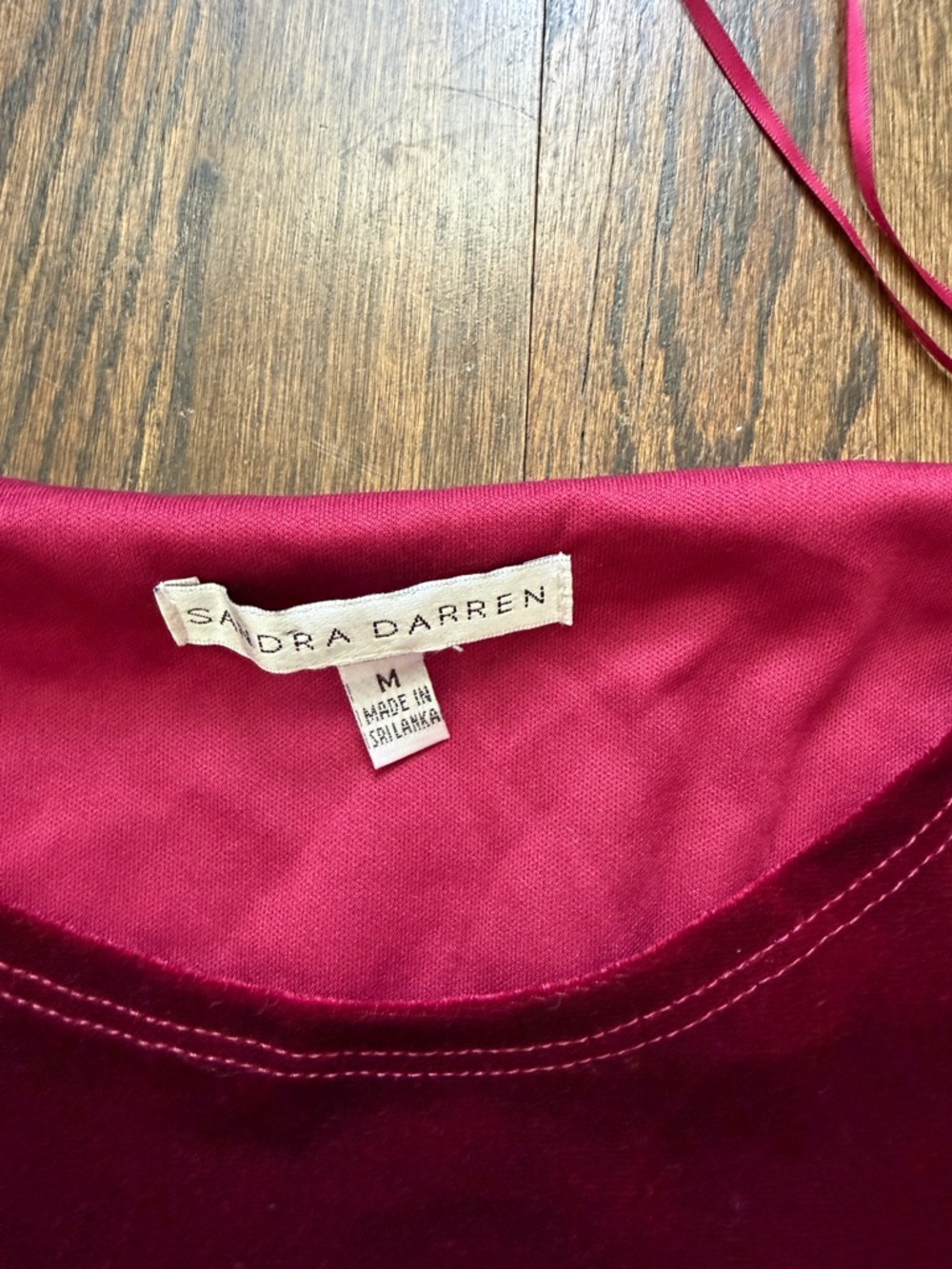NWT Sandra Darren Wine Velvet Dress with 3/4 Sleeves - Picture 7 of 8